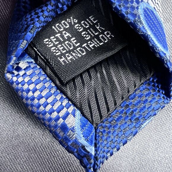 Hi-Tie Men’s 100% Silk Tie Handkerchief Set Geometric Blue Silver Wedding‎ Prom - Picture 10 of 11
